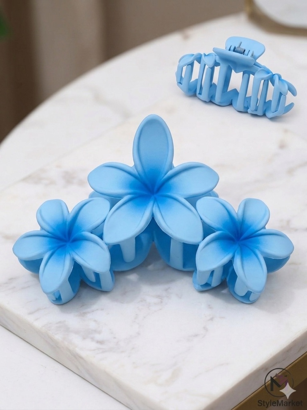 Blue Plumeria Flower Hair Clip